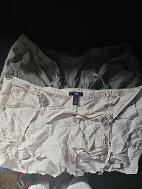 GAP Drawstring Linen-Blend Shorts Duo in Ivory and Olive